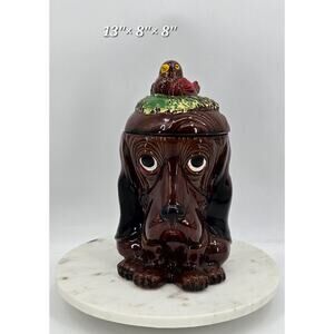 Vintage Enesco Hound Dog Cookie Jar with Bird Nest Lid – Japan